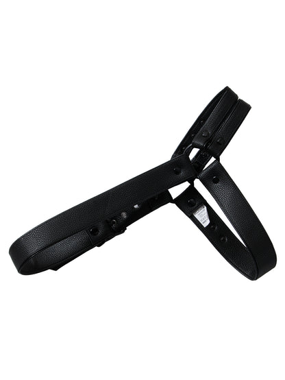 Black Adjustable Leather Shoulder Harness made of premium leather material with adjustable buckles for fit, and snaps that allow the two shoulder pieces to be adjusted or removed.  
