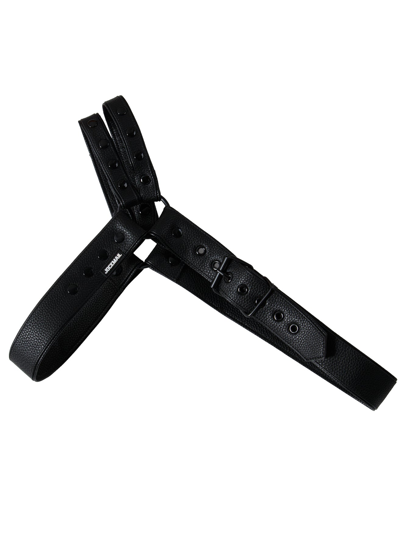 Black Adjustable Leather Shoulder Harness made of premium leather material with adjustable buckles for fit, and snaps that allow the two shoulder pieces to be adjusted or removed.  