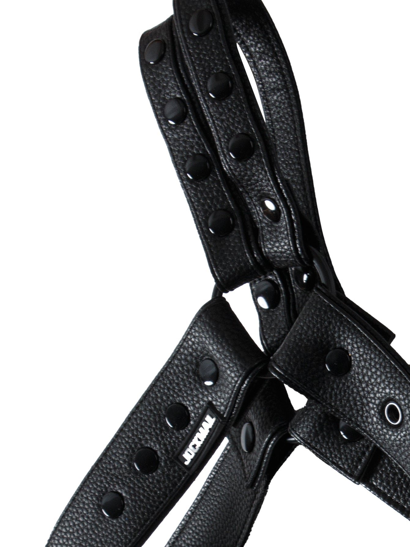 Black Adjustable Leather Shoulder Harness made of premium leather material with adjustable buckles for fit, and snaps that allow the two shoulder pieces to be adjusted or removed.  