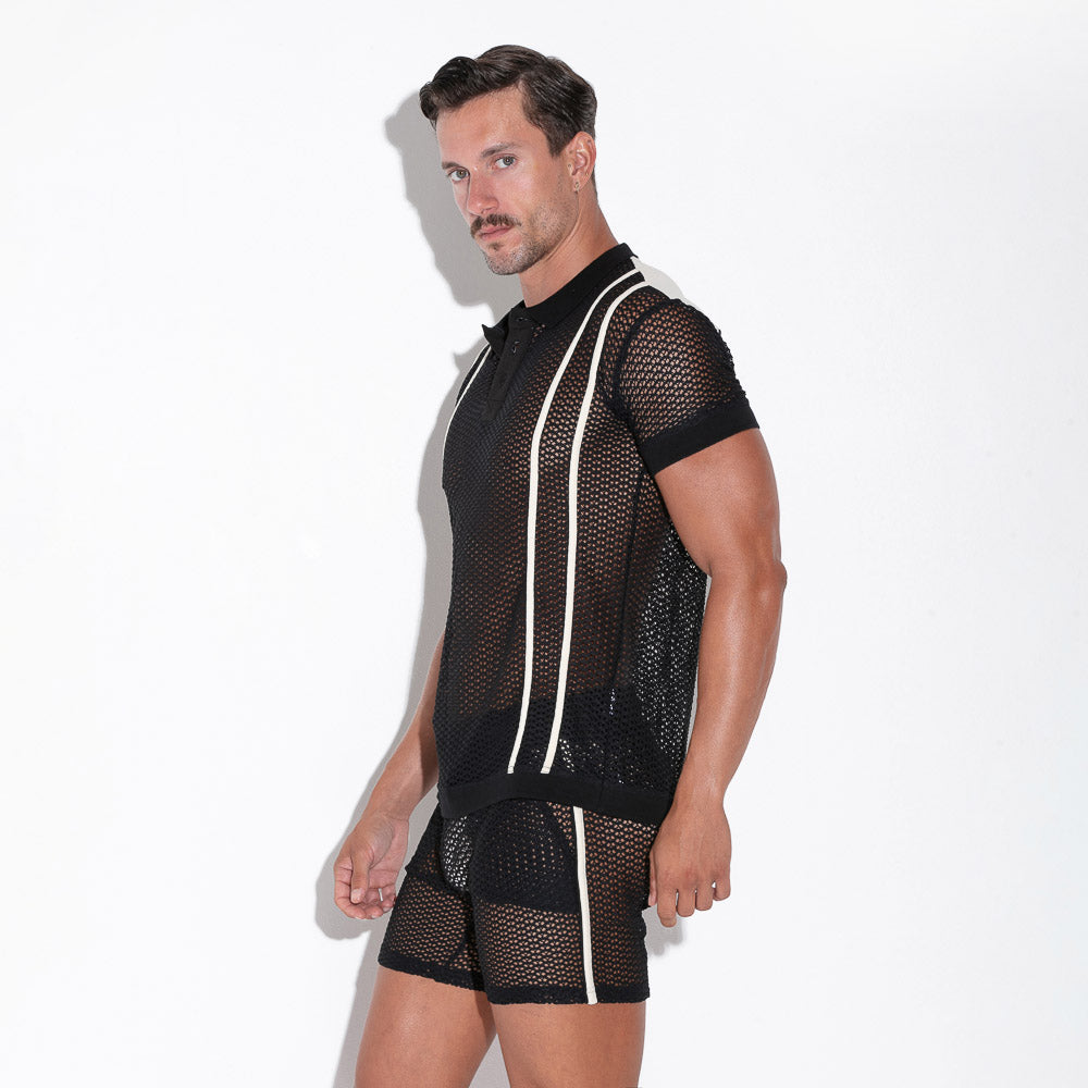 Men's sexy see-through polo shirt