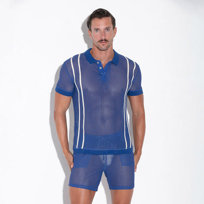 See through blue polo shirt for gay men