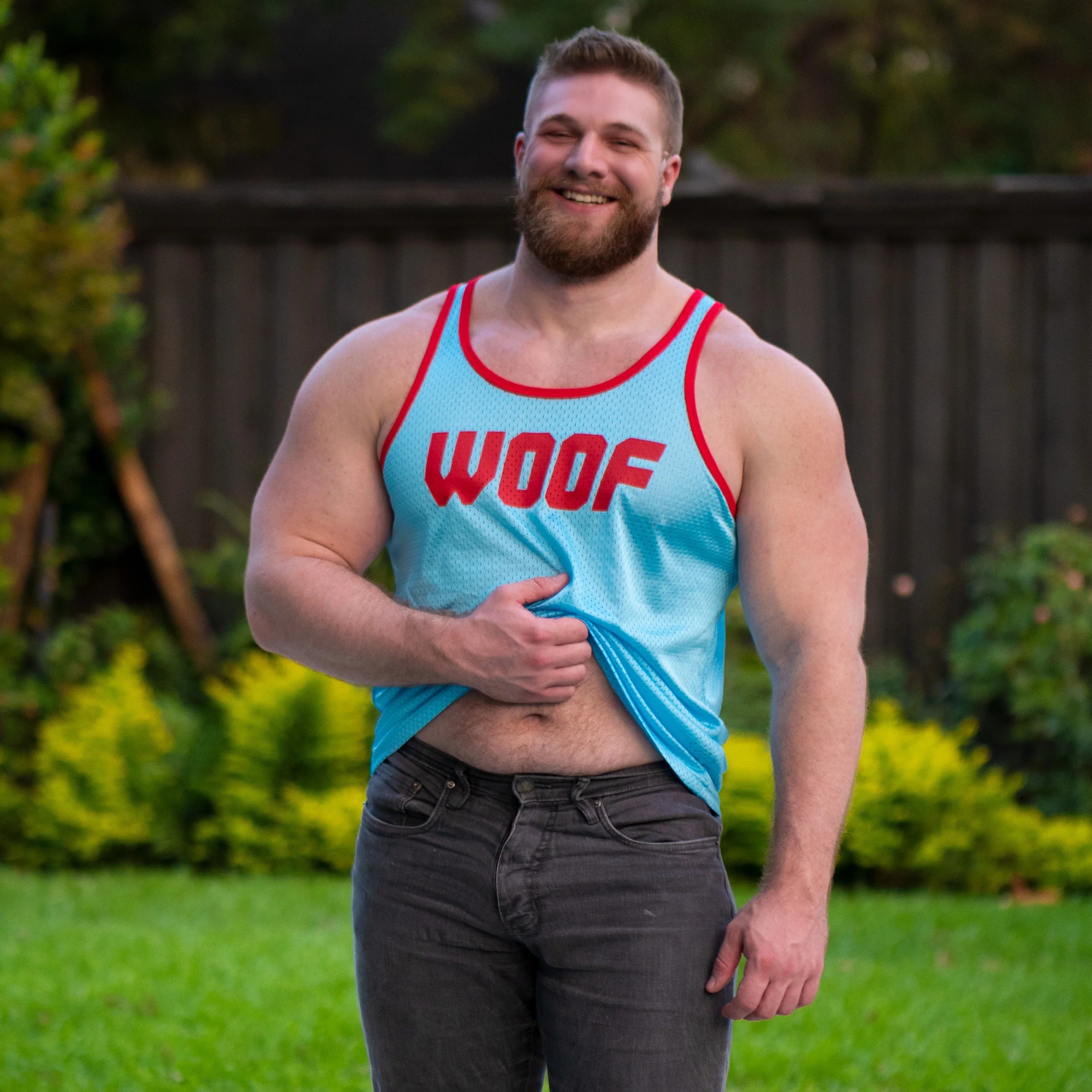 Blue and Red Woof Tank Top 