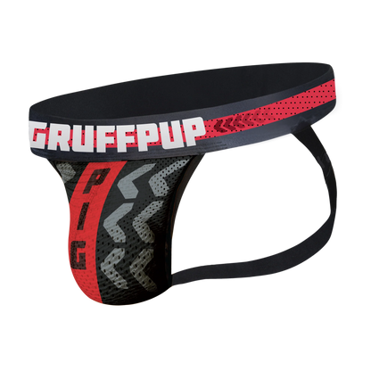 Red black gay pig jock