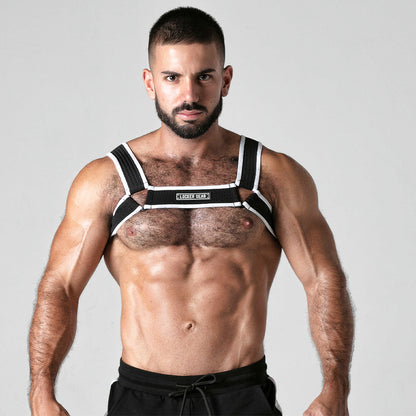 Fetish wear: Men's black and white body harness 