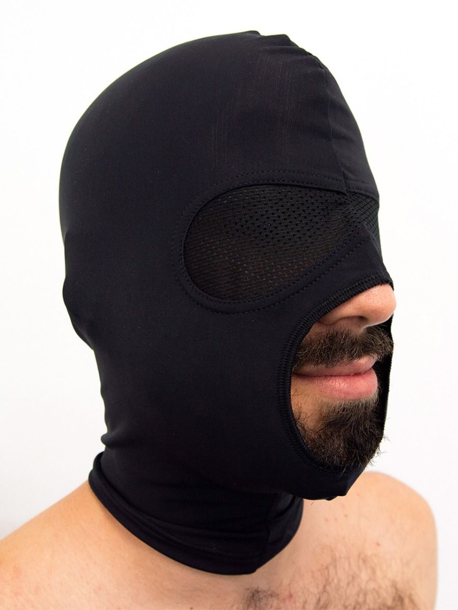 Lycra Hood made of premium grade spandex that gives it a tight fitting look.  It has mesh eye covering that allows some visibility while maintaining discretion.  It also has large mouth opening for breathing and smelling.