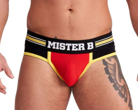 the Frankfurt Brief is made of nylon, cotton, and elastane with the famous Mister B logo on the front. It features an inner pouch that pushes up and out your parts