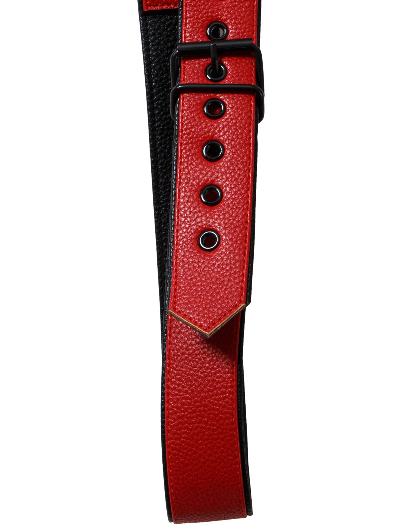 Red Adjustable Leather Shoulder Harness made of premium leather material with adjustable buckles for fit, and snaps that allow the two shoulder pieces to be adjusted or removed.  