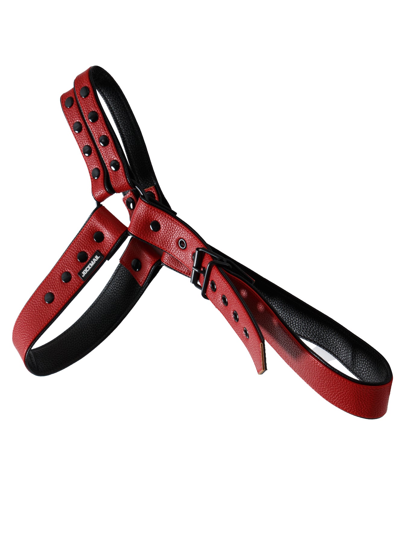 Red Adjustable Leather Shoulder Harness made of premium leather material with adjustable buckles for fit, and snaps that allow the two shoulder pieces to be adjusted or removed.  