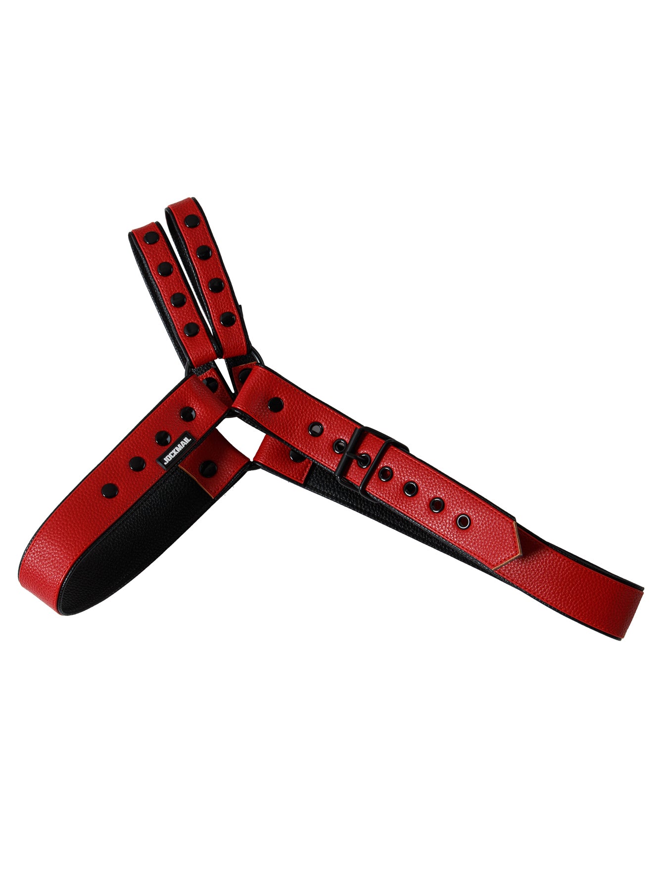 Red Adjustable Leather Shoulder Harness made of premium leather material with adjustable buckles for fit, and snaps that allow the two shoulder pieces to be adjusted or removed.  