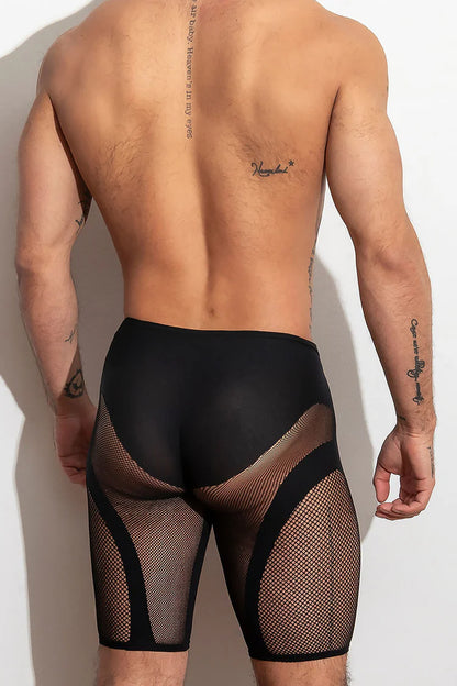 High-stretch, open knit shorts that highlight thighs and glutes.  They are supportive stretch compression, lightweight and breathable. Available in blue or black.