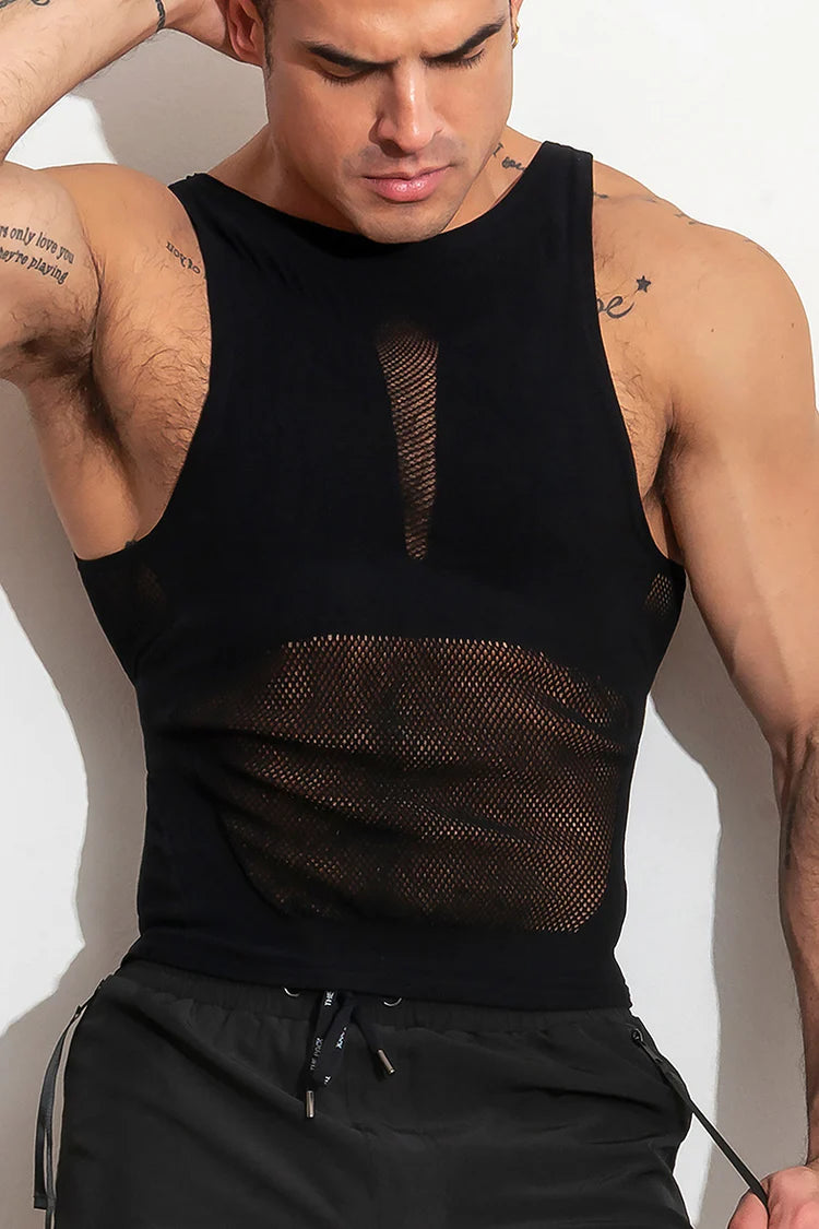 High-stretch, open tank top.  Made of supportive stretch compression, lightweight and breathable knit. Available in blue or black.