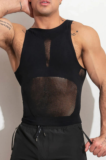 High-stretch, open tank top.  Made of supportive stretch compression, lightweight and breathable knit. Available in blue or black.