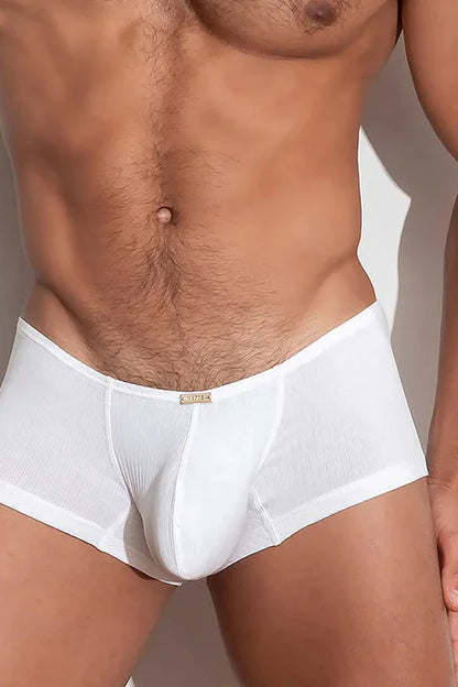 These White Trunks are made from viscose fabric for that amazing premium stretch, silky feel and breathable comfort.  They offer flat-sewn seams for a chafe-free experience, invisible waistband, and hyper-comfy pouch for your bulge.  Their gold-plated label on the front offers that undeniable luxury vibe