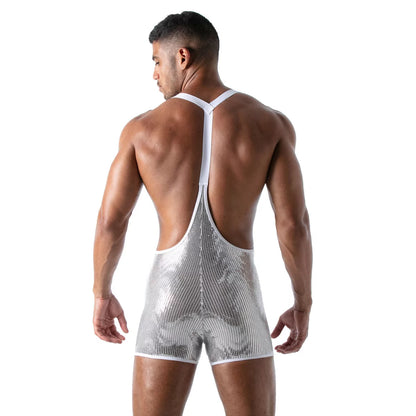 TOF's ultra-comfortable form-fitting singlet is made of golden glitter fabric and offers superb support with its flexible elastic straps. 